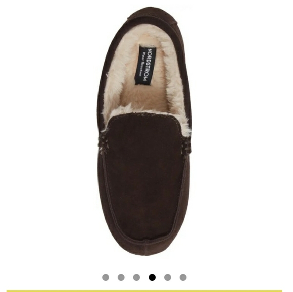 🆕️Leather Suede Sherpa Moccasin Nordstrom ugg-style Slipper Brown Men's 11 - Picture 4 of 7